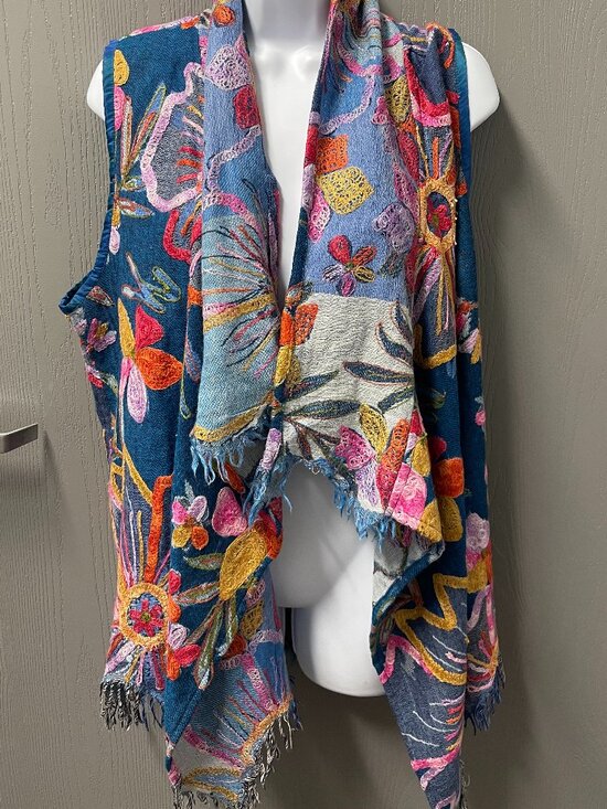 Jackets & Blazers - Boutique Wool Embroidered Floral Fringe Boho Lagenlook Vest M/L